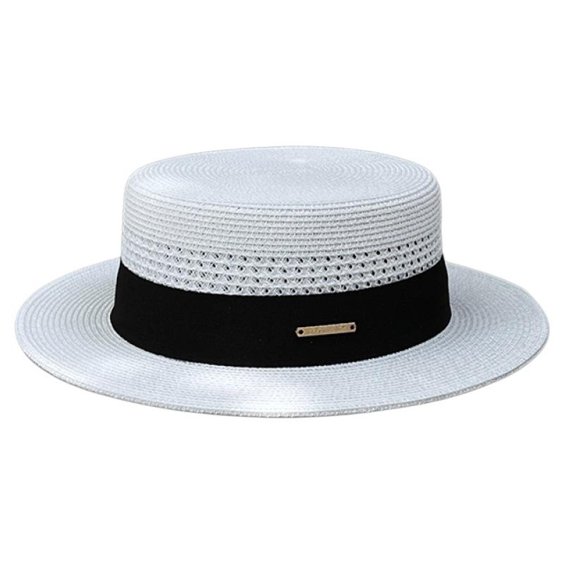 25 Straw Hollow Flat Top Straw Hat Men'S And Women'S Summer Seaside Vacation Beach Sun Hat Elegant Temperament Top Hat