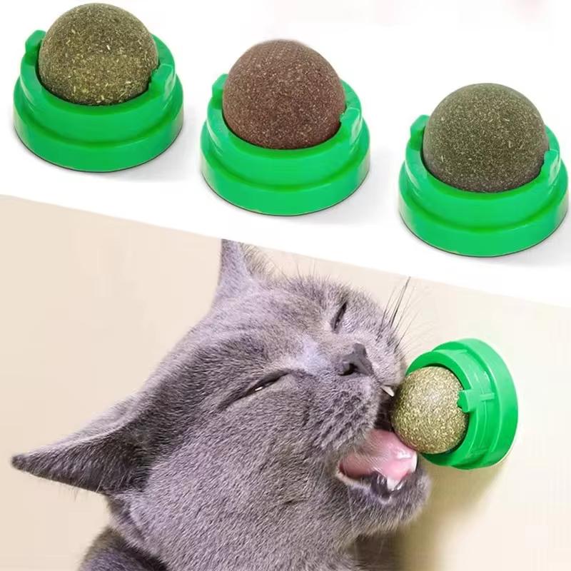 Natural Catnip Cat Wall Stick-on Ball Toy Scratchers Treats Healthy Natural Removes Balls to Promote Digestion Cat Grass Snack Fun for All Ages