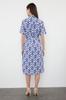 Women's Style Dress Blue Belted Midi Woven Shirt Dress