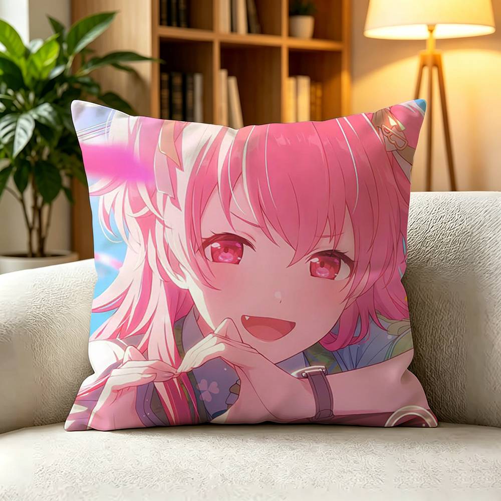 Emu Otori WonderlandsShowtime Cute Pink Anime Square DoubleSided printed Pillow Case Bedroom Bedside Pillow Sofa Cushion Cover