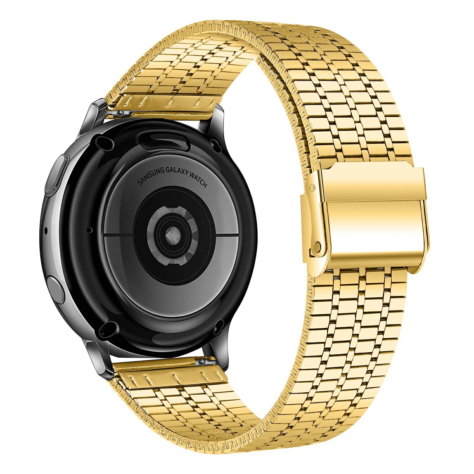 

For Garmin Vivoactive 4 Watch Band 7-Beads Electroplated Stainless Steel Strap Gold