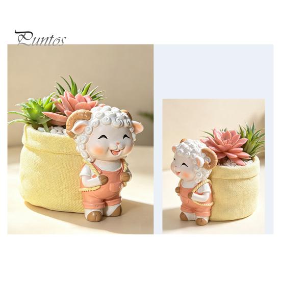 Cute Animal Succulents Holder Lamb Planter, Cartoon Sheep Carring Bag Plant Pot, Indoor Pot for Desk Small Resin Flower Succulents, Houseplants,