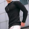 Men's Autumn Waffle Knit Loose Round Neck Long Sleeve Cotton Pullover