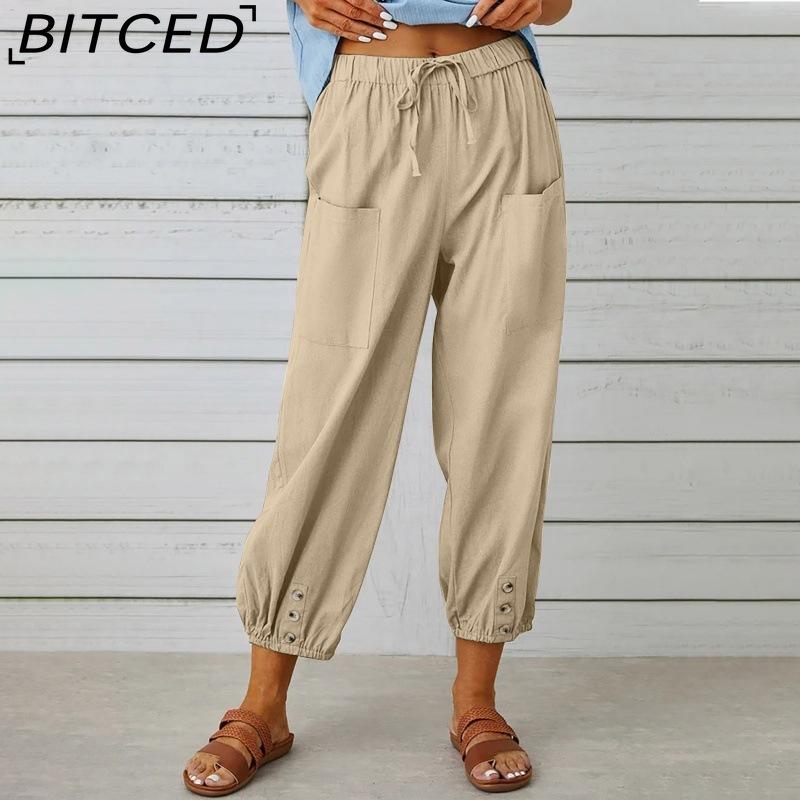 BITCED 12 Color Women's Fashion Casual Solid Color Print Pants & Capris