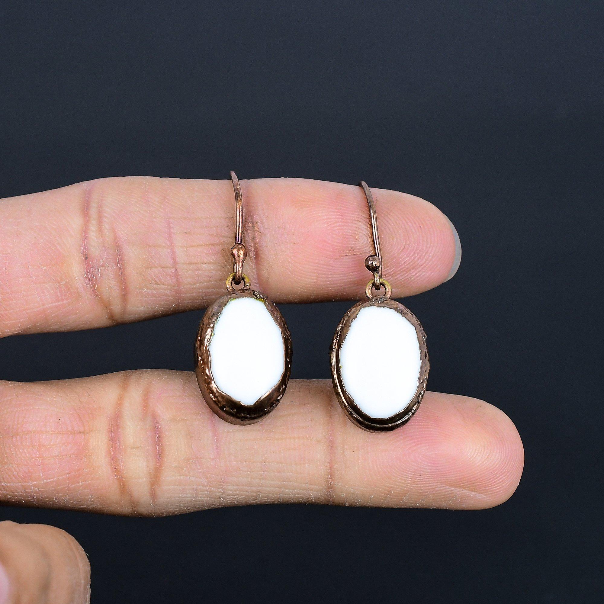 

Серьги из белого коралла, гальванопластика медью, украшения из драгоценных камней ручной работы, подарки для жены, совершенно новые серьги 2.55 Inches