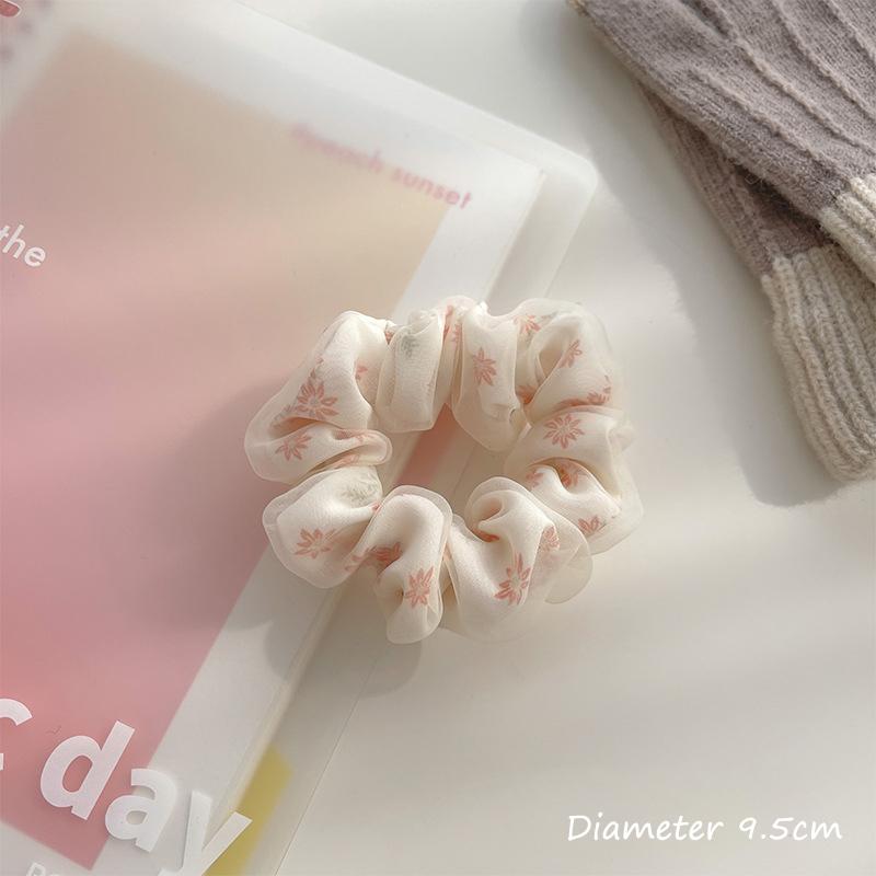 Chouchous en soie à double couche pour cheveux, chouchous surdimensionnés à fleurs pour femmes et filles, élastique pour queue de cheval en maille