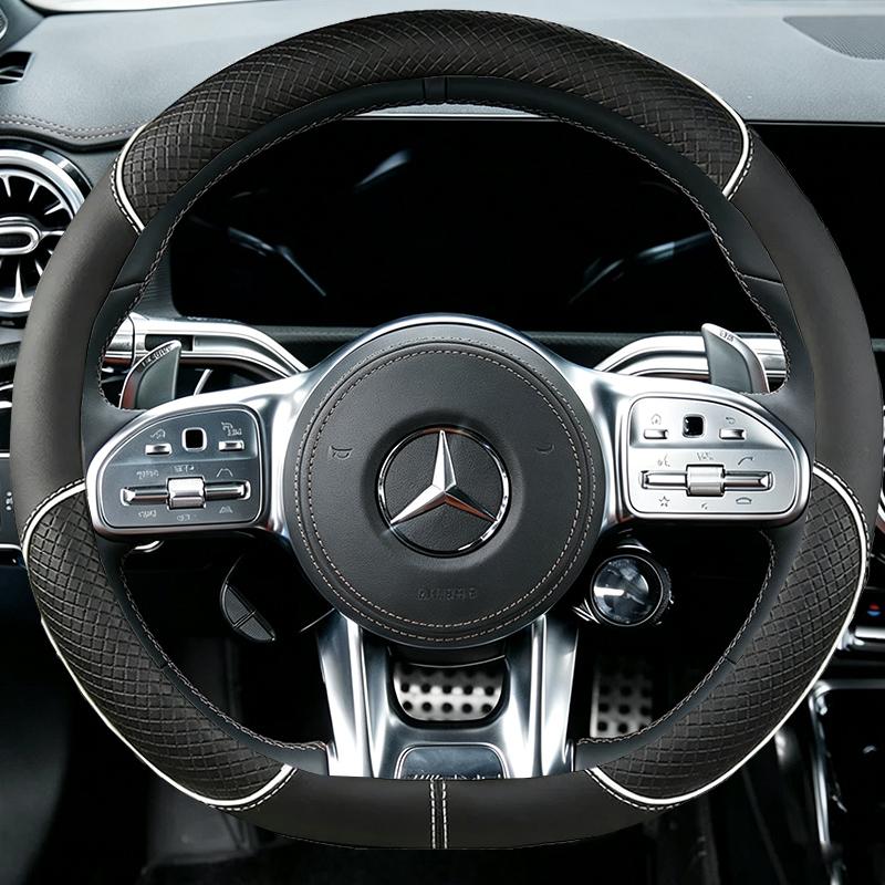 Coprivolante Auto Cucito a Mano con Segno Rosso per Mercedes Benz AMG CLA CLS GLB GLE W177 W167 R190 W205 W222 Interni Auto in Camoscio