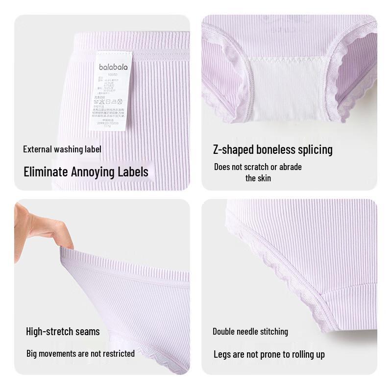 BalabalaOne Girls' Cotton Briefs (3-Pack) with Antibacterial Crotch