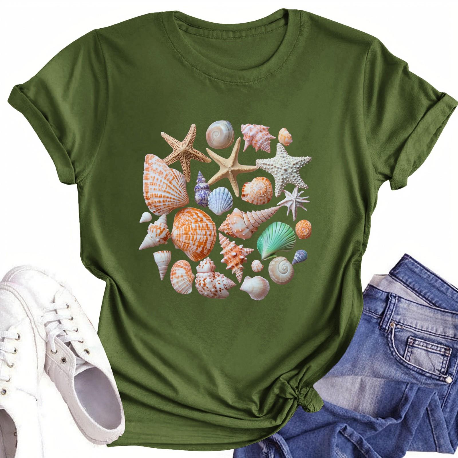 

Футболки с короткими рукавами для женщин, модные топы, легкие и мягкие повседневные летние наряды, одежда L армия зеленый