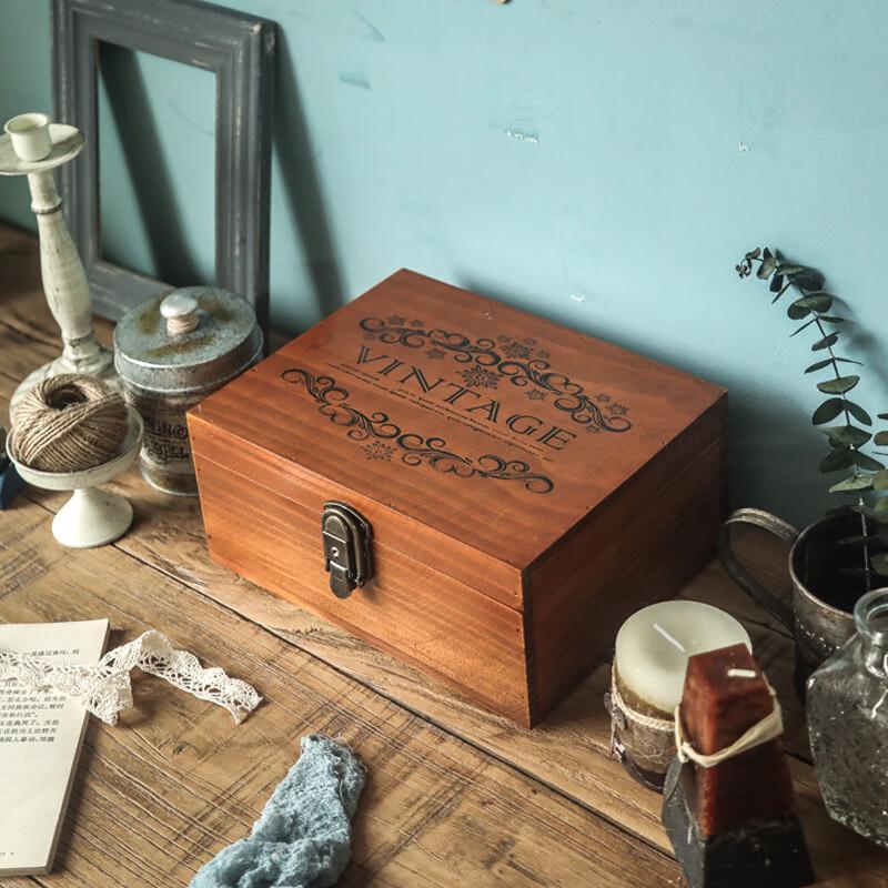 Vintage Wooden Storage Box with Lock