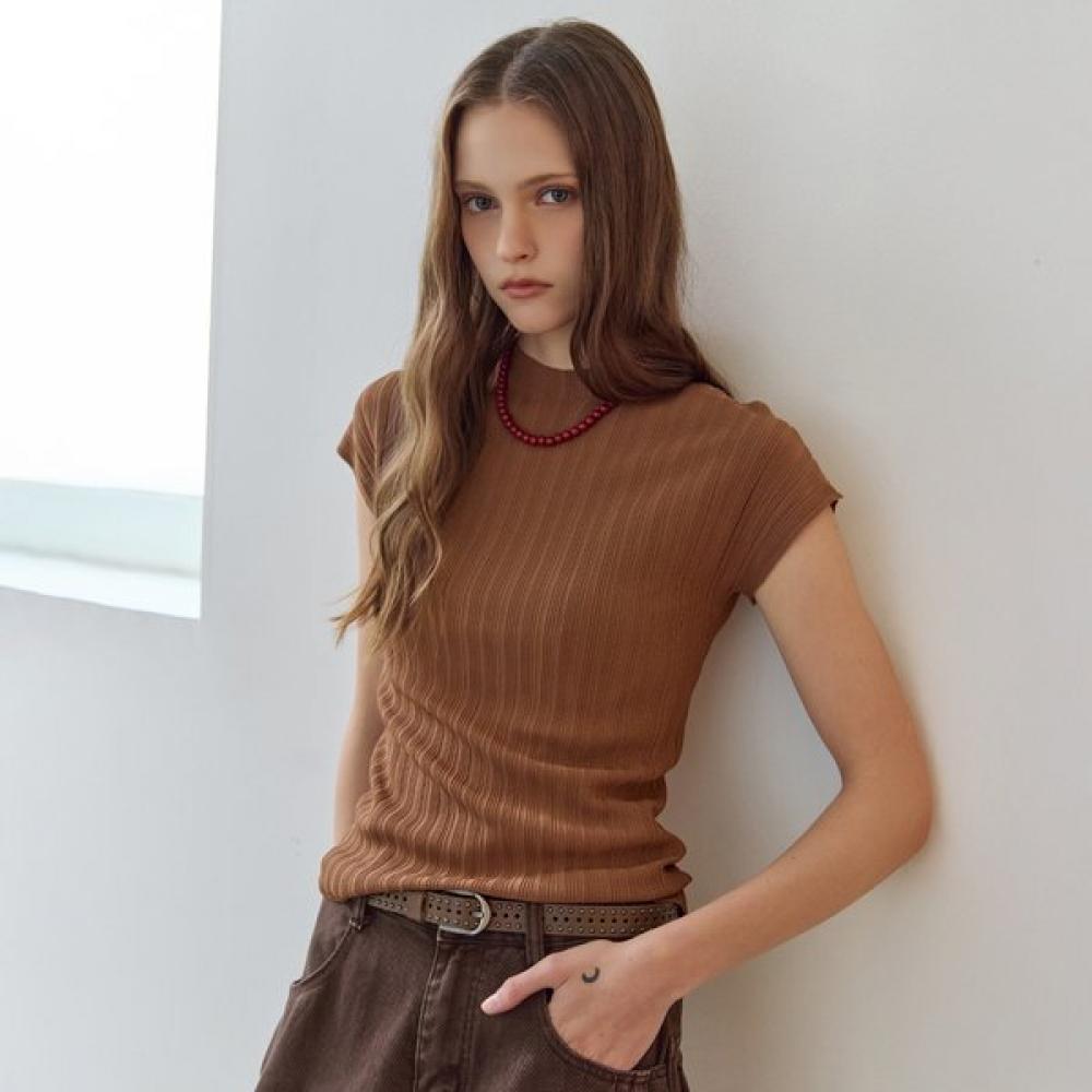 

Maxza Pleated Rib Mock Neck Cap Sleeve Knit blacks/FREE