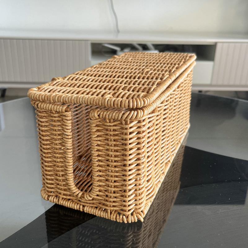 Hand-Woven Charging Station Storage Box Cable Management Basket For Usb Cables Data Cables Organizer