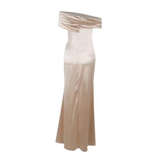 Prom Dress for Women Off Shoulder Satin Evening Party Formal Gown High Slit Cocktail Wedding Guest Maxi Dress