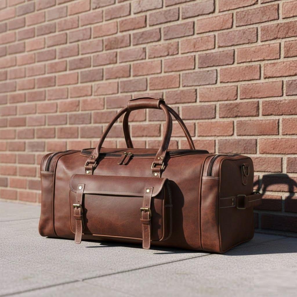 Leather Duffle Bag Leather Travel Luggage Bag Weekend Family Holiday Bag