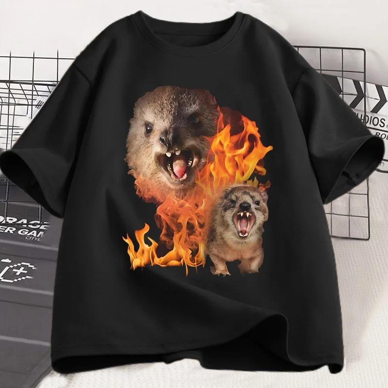 Funny Rock Hyrax Fire Meme Tee Shirt Men Women Stupid T-shirt Ugly Unhinged Tshirt Summer Opossum Raccoon Tops