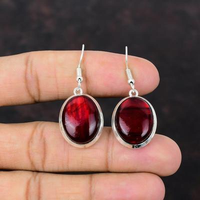 Red Fire Labradorite Earring Very Pretty Gemstone Jewelry 925 Sterling Silver Earring Handmade Boho Jewelry Gift For Mother Designer Earring