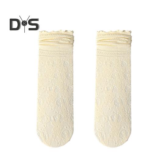

1 пара женских носков, полые кружевные однотонные тонкие нескользящие, высокой эластичности, впитывающие пот, противоусадочные, ежедневные носки со стопкой жёлтый