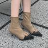 2024 Autumn/Winter French Floral Stiletto Ankle Boots - Women's Pointed Toe Elastic High Heel