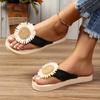 Women's Chrysanthemum Decor Flip Flops, Casual Slip Toe Slide Sandals, Lightweight Beach Shoes