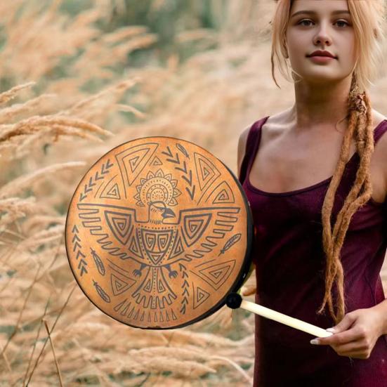 Shaman Drum 10 Inch Handmade Hand Drum with Drum Stick Tree of Life Sound Healing Instrument for Spiritual Music Reflection Meditation