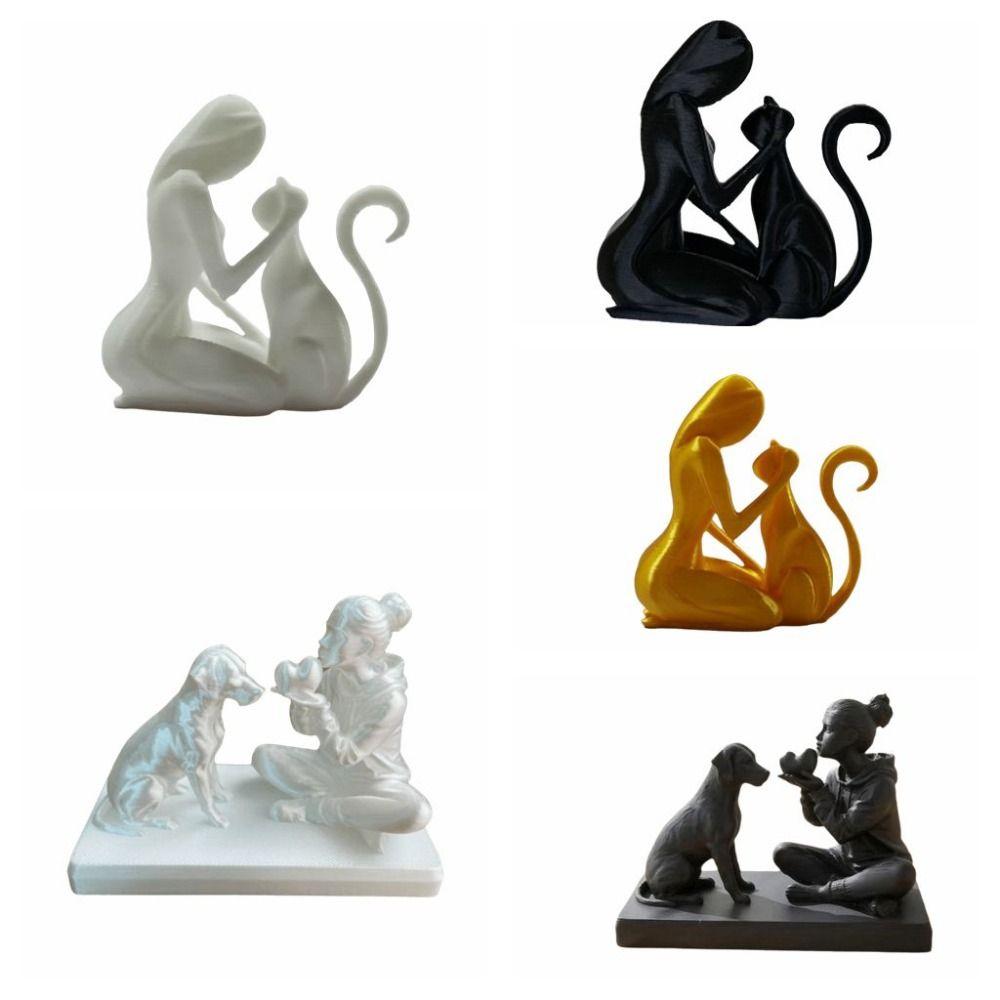 3D Printed Cat Dog Figurine Creative Canine Statues Crafts Desktop Ornaments Christmas Gift