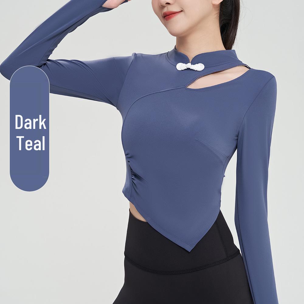 

Топ для йоги и фитнеса с длинным рукавом и воротником ципао для похудения для женщин Extra Large