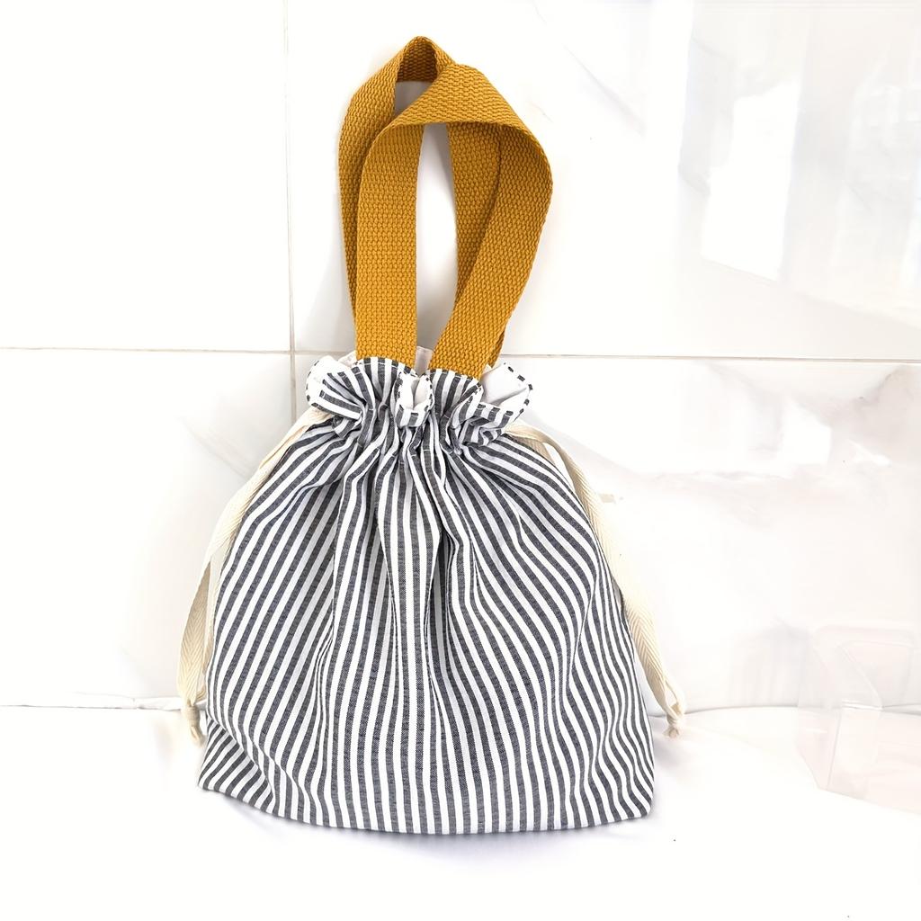 1pc Preppy Style Striped Drawstring Tote Bag, Portable Polyester Handbag with Unlined Interior, Fashionable Travel Pouch for Cosmetics and Accessories