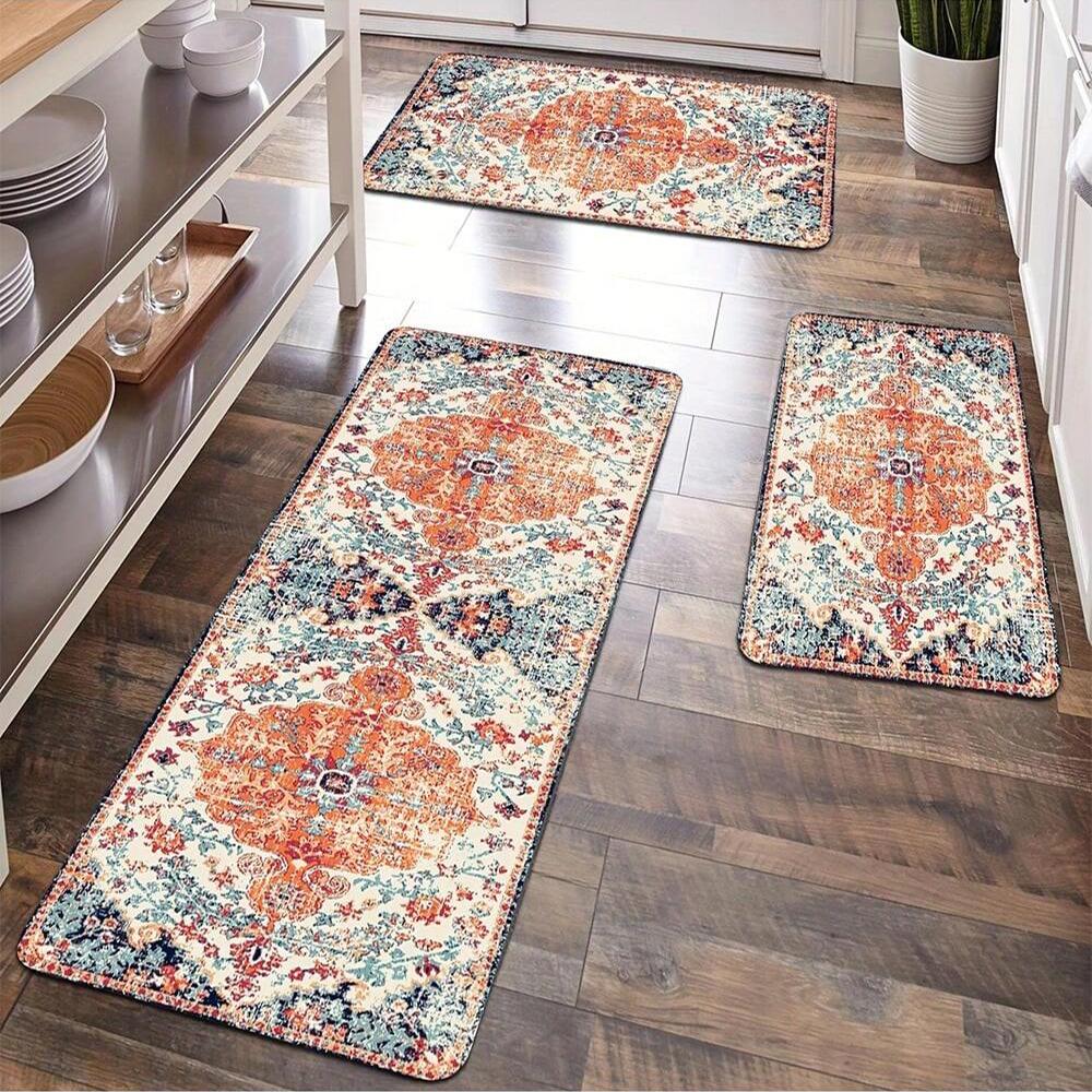 1PC, Retro Bohemian style, kitchen, bathroom, living room ambience decorative carpet mat, washable home decor