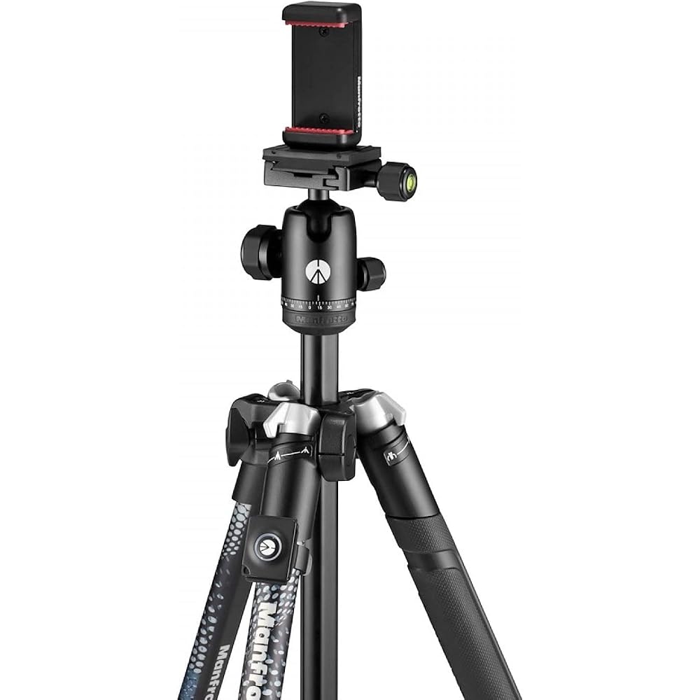 Manfrotto Element MII Smartphone Tripod Kit, Black, 4-Section, MKELMII4BMB-BH, Bluetooth Remote, 1.55kg Weight, 8kg Load Capacity, with Carrying Bag, 