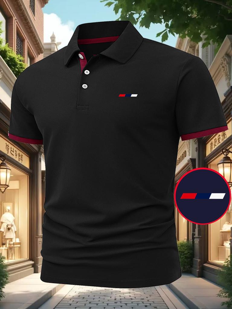 Short-Sleeve Casual Lapel Top, New Color-Block Men's Lapel, Golf Summer Casual Breathable Fashion Short-Sleeve Golf Sweatshirt