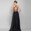 Women's new chiffon contrasting evening dress sleeveless v-neck splicing dress long
