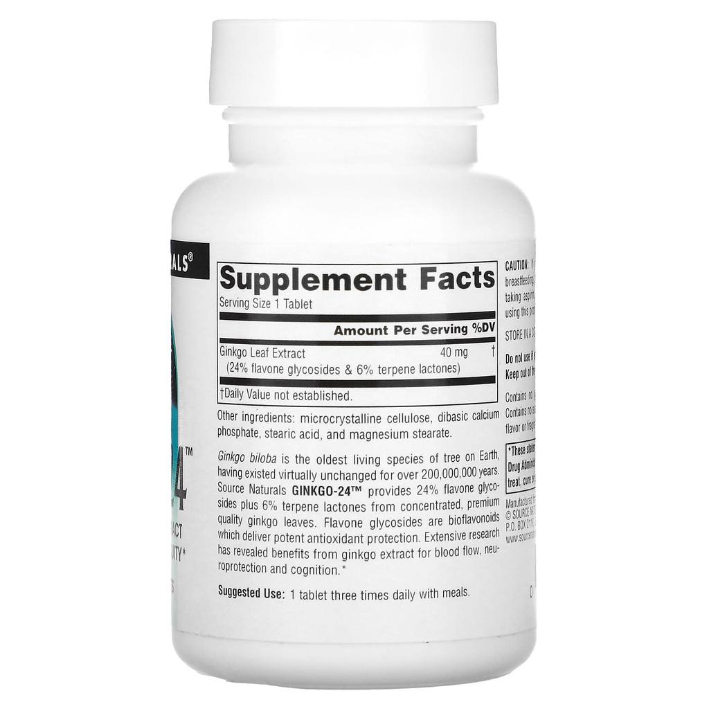 Source Naturals, Ginkgo Biloba Extrakt-24, 40 mg, 120 Tabletten