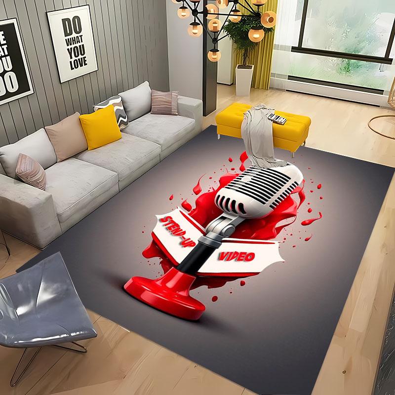 

Забавный ковер с принтом микрофона для украшения гостиной дома, придверный коврик, ковер для зоны журнального столика, нескользящий коврик для пола у кровати в спальне 40x60cm (16x24in)