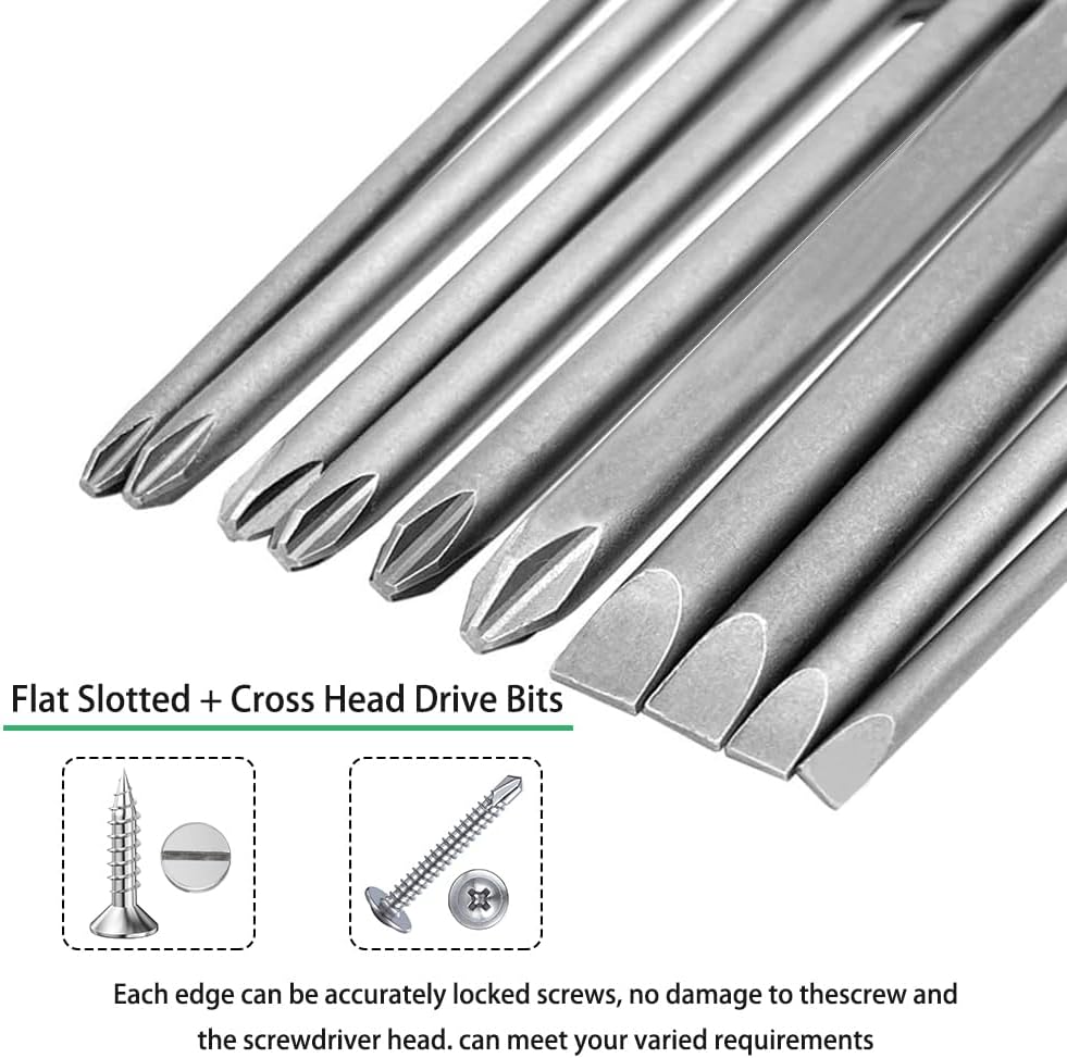 10Pcs 1/4" Hex Shank Screwdriver Bit Set Flat Slotted Cross Head Drive Bits S2 Steel Magnetic Screwdriver Bit for Power Screwdri