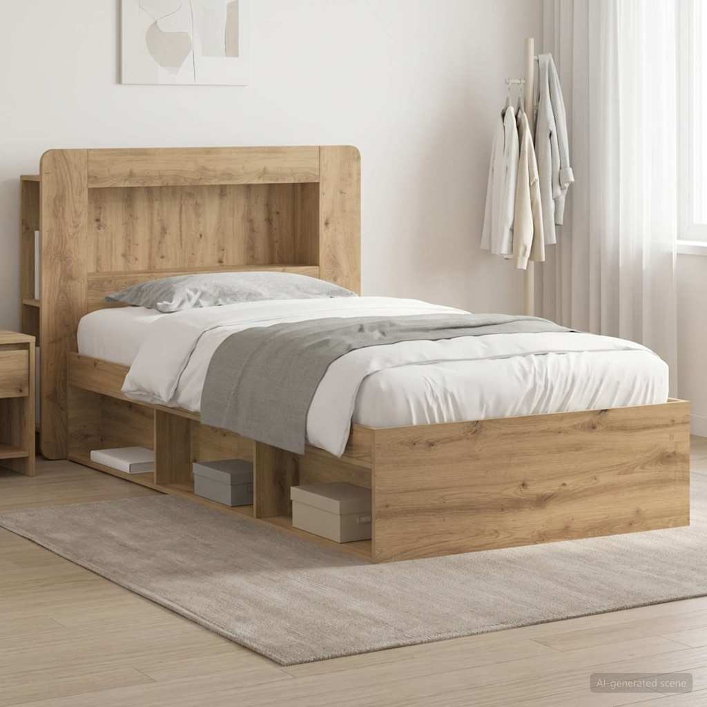 Bed Frame with Storage and Headboard Artisan Oak Finish 75 x 190 cm