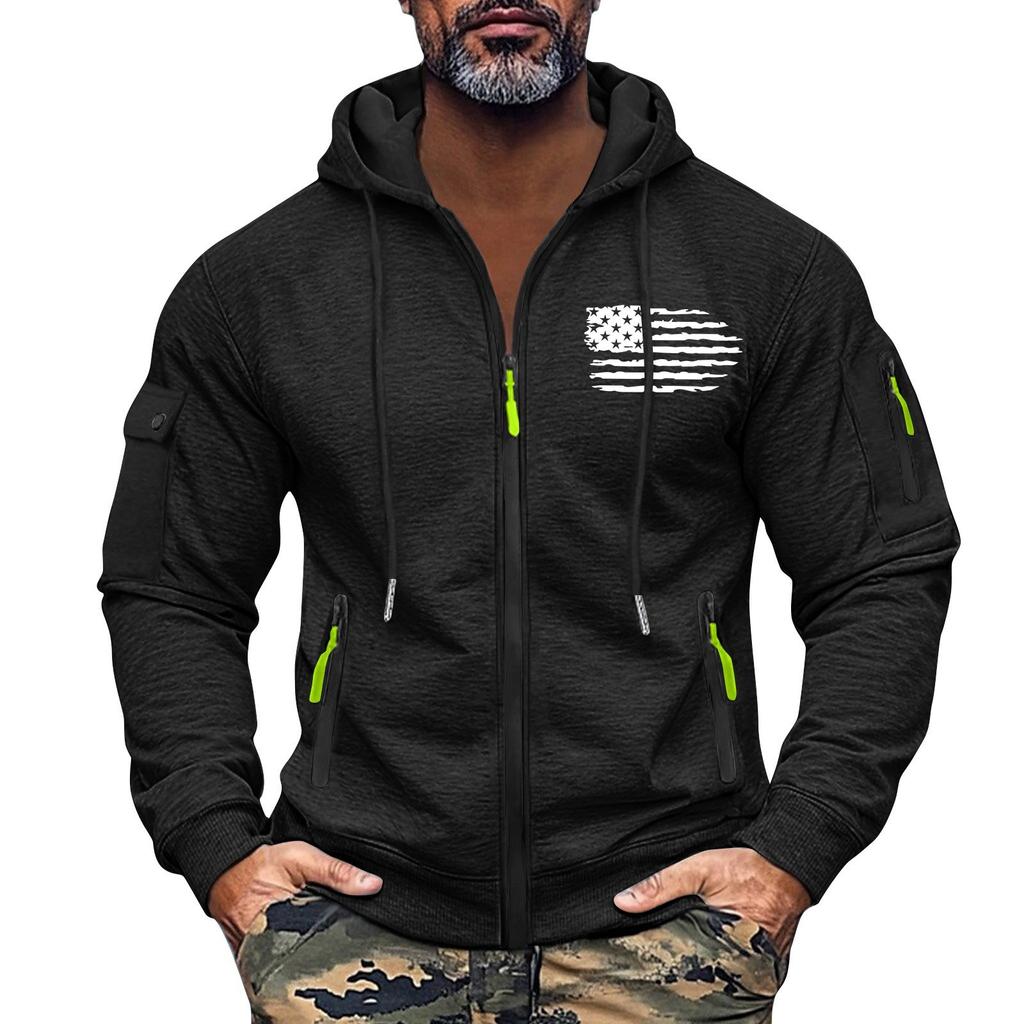 Men's Sweatshirt Hoodie Zipper Arm Pocket Cardigan Men's Sports Large Size Casual Hoodie