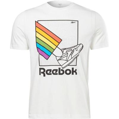Reebok Amerikanisches Retro Regenbogen Buchstaben Print Trendiges Bequemes Vielseitiges Sport Kurzarm T-Shirt Unisex Oberteile Weiß H42548