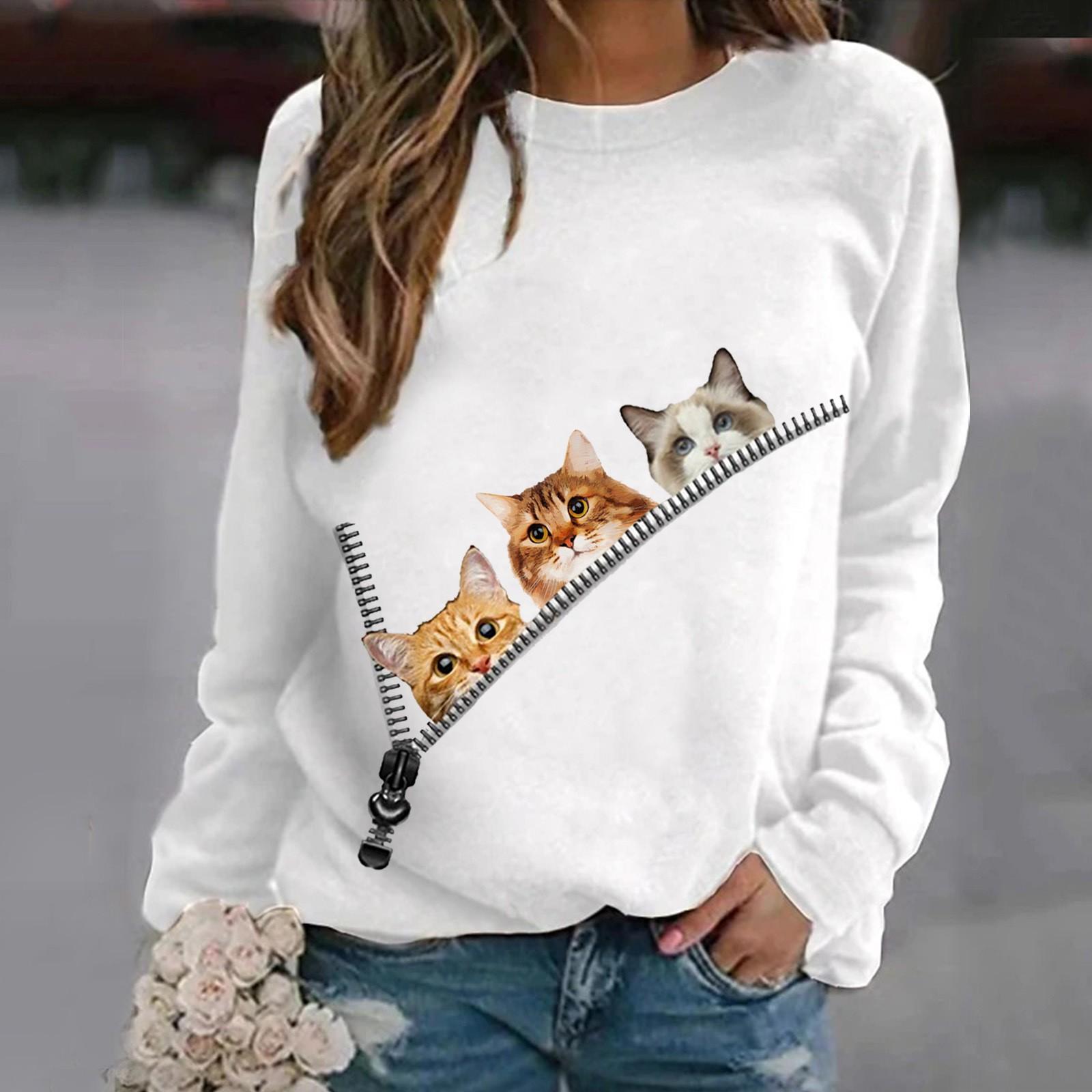

Women Casual Long Sleeve Printing Jacket Motion Fashion Sweater M білий