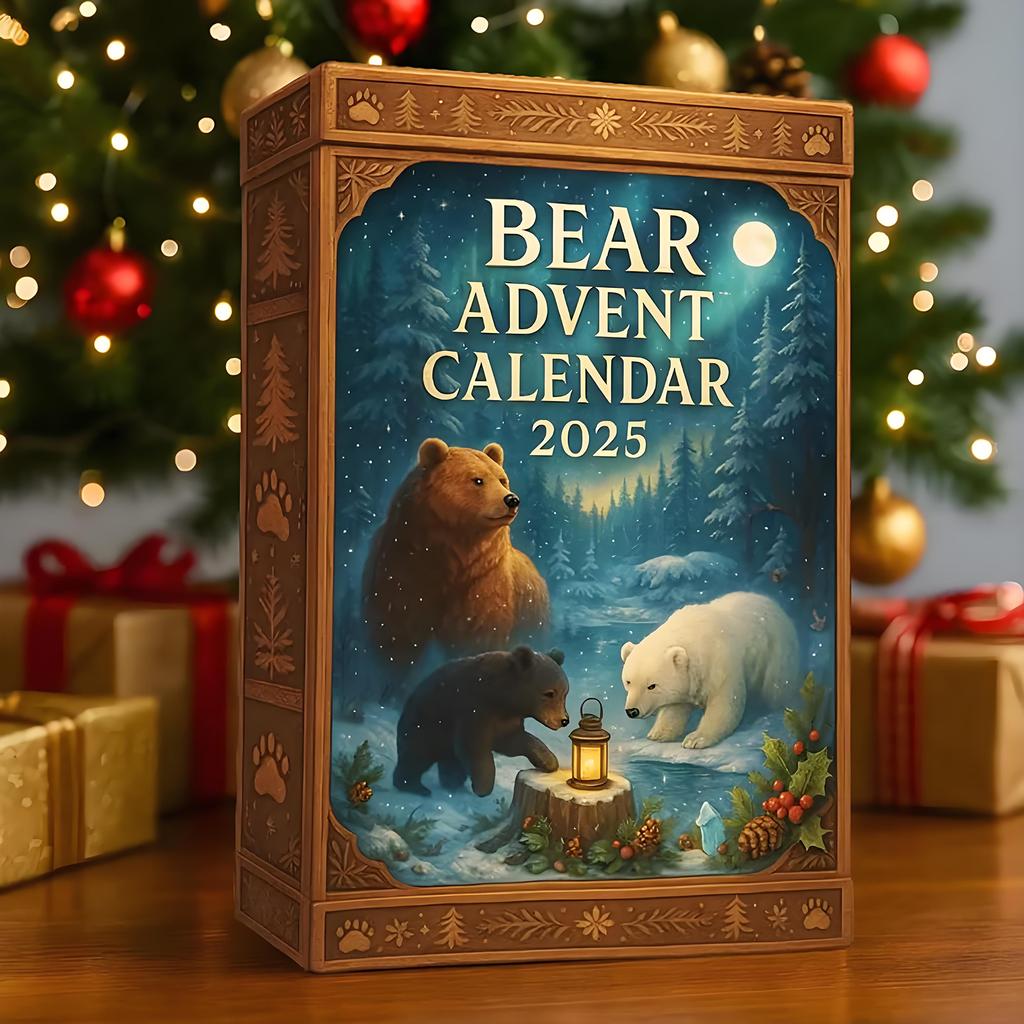 2025 Bear Advent Calendar with 2D Acrylic Bear Ornaments Animal Advent Calendar for Girl Boy Kids Bears Lovers