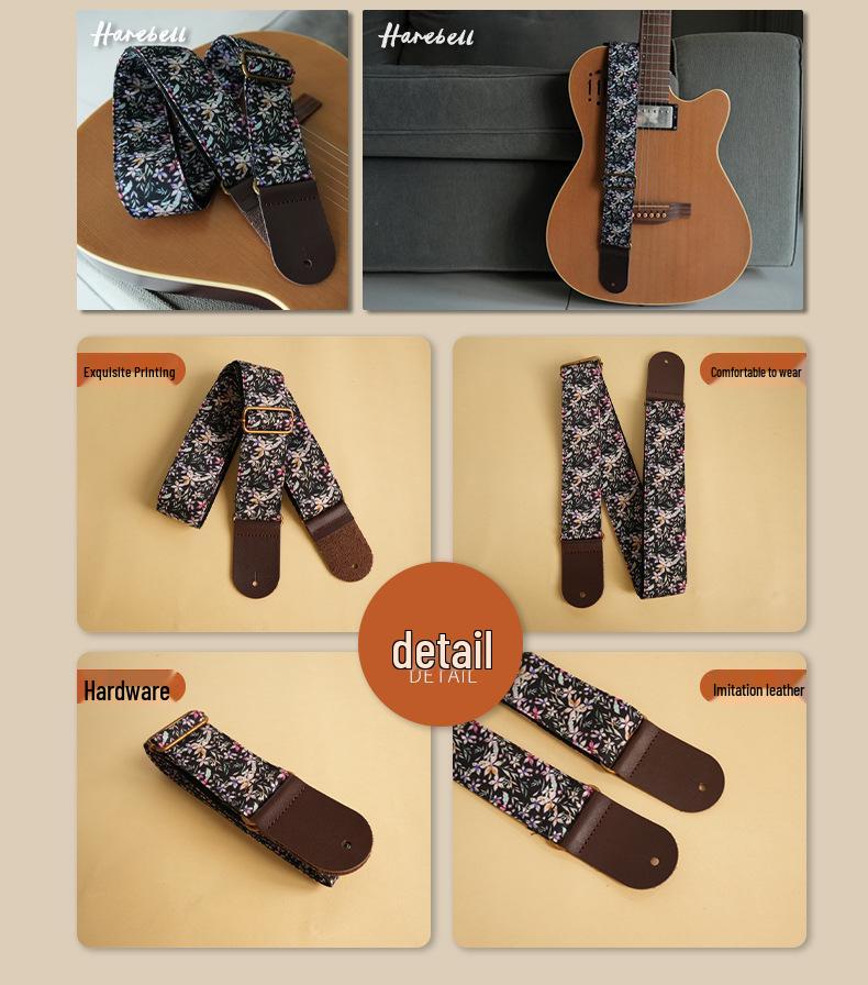 Day & Night Floral Cotton Guitar Strap Set: Anti-Slip, Widened Design, Dark Night Pattern 022, Sunlight Pattern 021