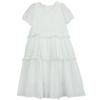 Girls' Embroidered White Cotton Dress – Sweet Bubble Sleeve Cake Design for Summer