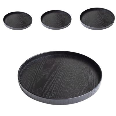 Round Wood Serving Tray, Extra Large Rustic Food Snack Serving Trays Salad Bowl Platter Carrying Plate for Black