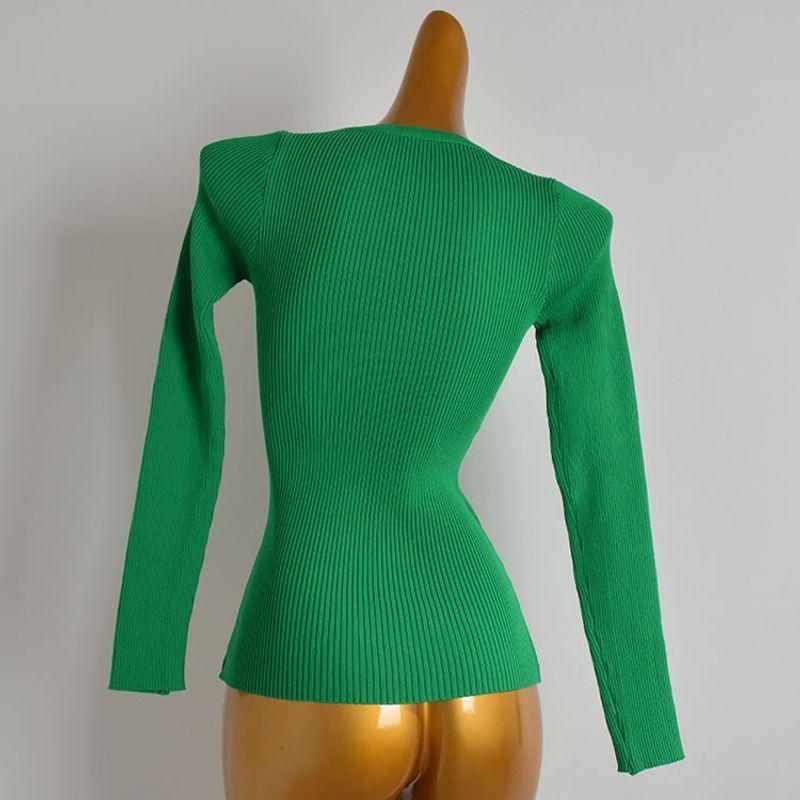 Fashion Style Pullover V-neck Sexy Chain Decoration Long Sleeves Bottoming Shirt for Women Spring & Fall New Arrival Silm Knitwear Tops