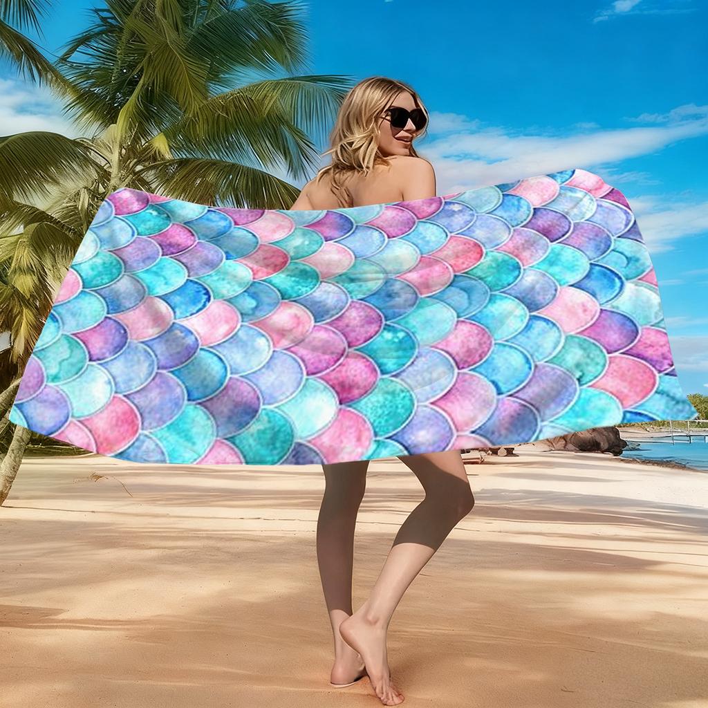 1pc Bright Scales of Mermaid Beach Towel Super Absorbent Suitable for Beach Vacation Pool Summer Gift for Friends Kids Oneself