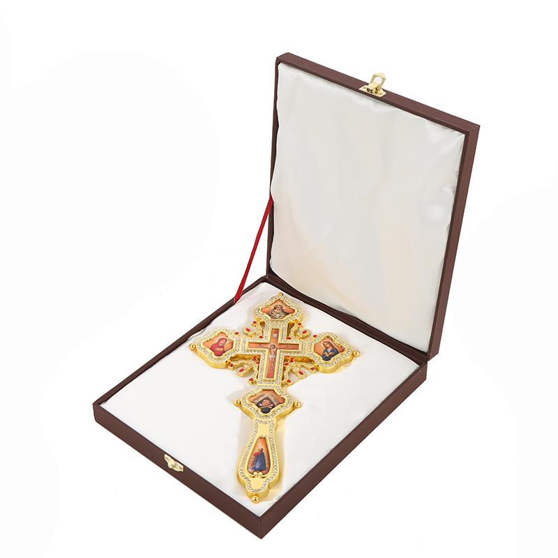 Prodotto Ecclesiastico Placcato Oro Croce Sacra di Gesù con Maria Personaggio Religioso Immagine Presepe Regalo Religioso Decorazione Altare Ortodosso