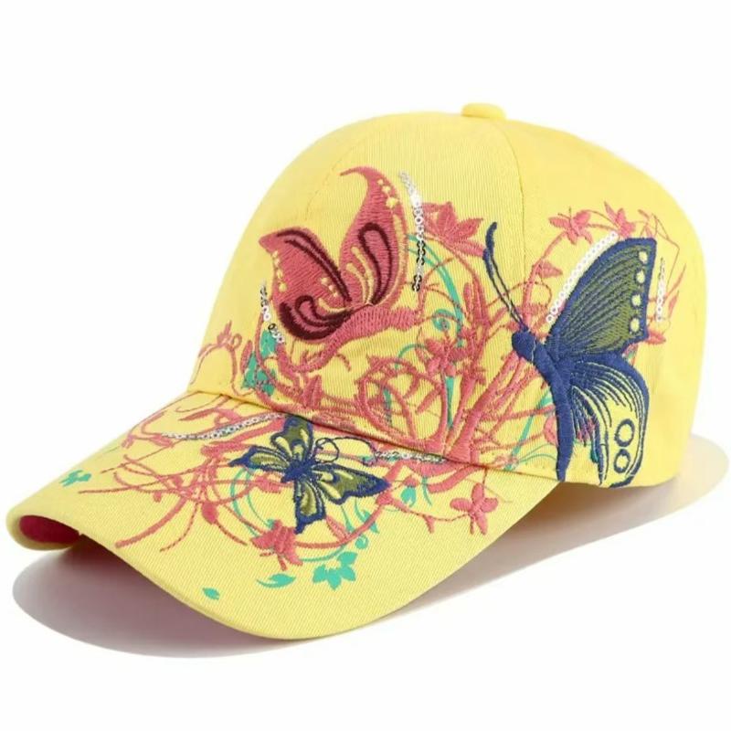 Sparkling butterfly embroidered baseball caps suitable for men and women for sun protection during outdoor travel and sports