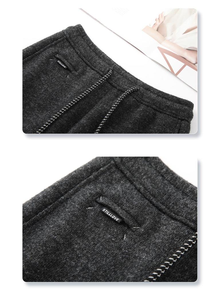2025 Women's Gray Wide-Leg Wool Pants: Winter Thickened, Soft, and Stylish with a Casual, Drape Design