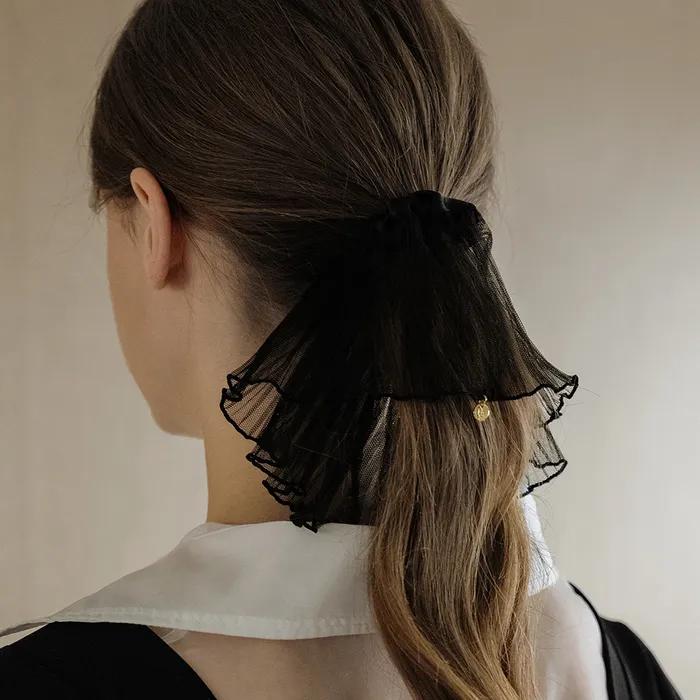 EN007 Elegant Pleated Big Scrunchie (Ivory, Black)