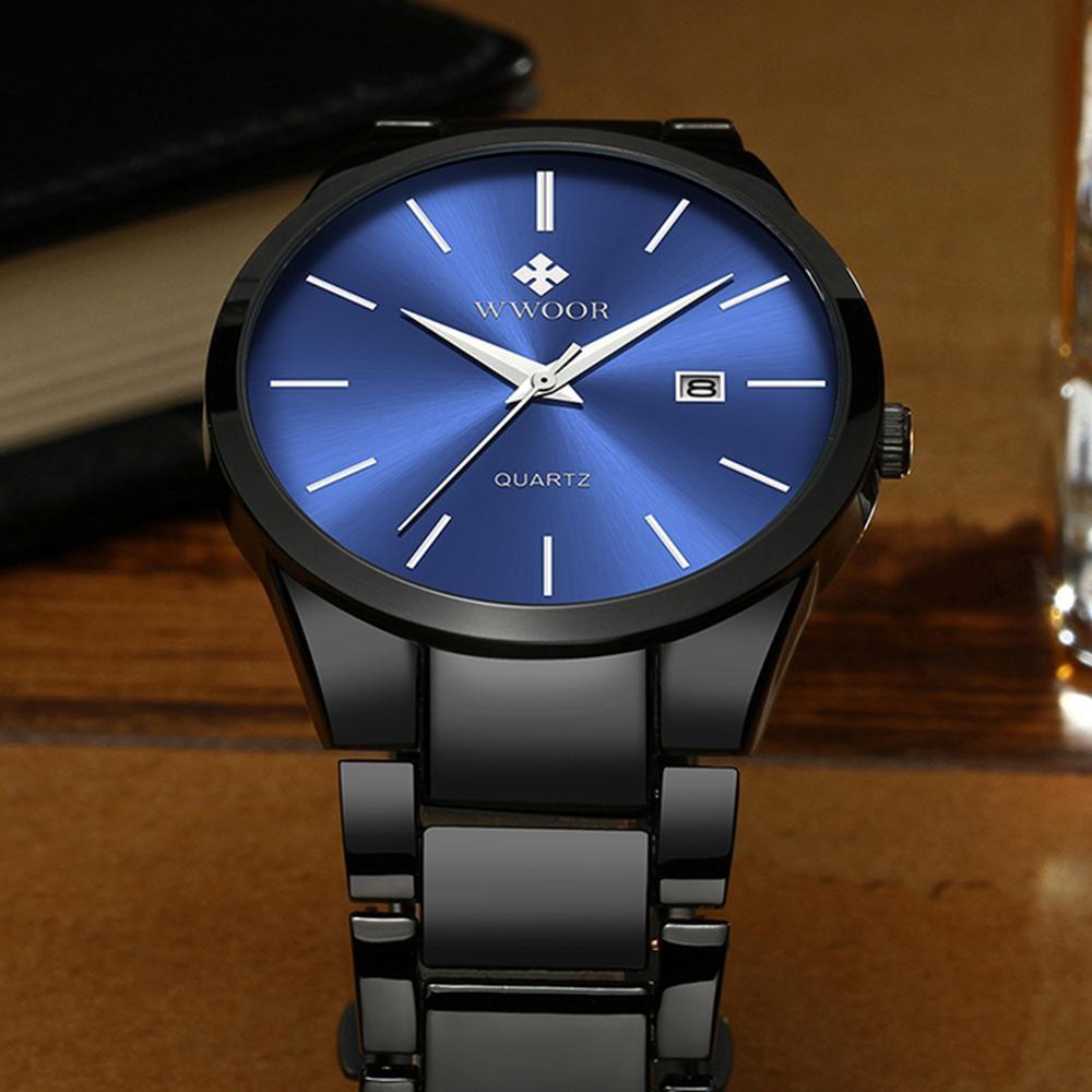 Top Brand Luxury Fashion Men's Watches Full Black Steel Belt Watches For Men Quartz Wristwatch Waterproof Clock