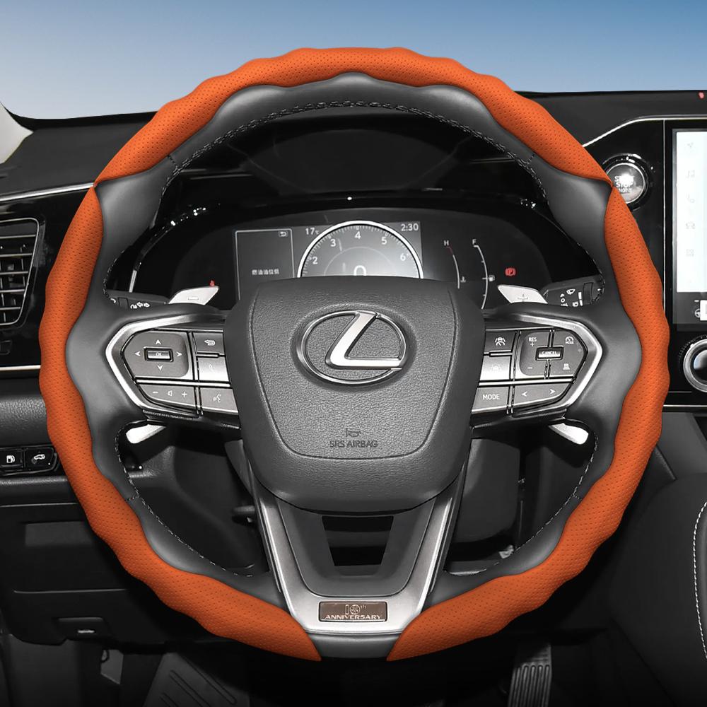 Steering Wheel Cover for Lexus, Wave-Shaped Sporty Design, Breathable Leather, Segmented, Non-Slip, Sweat-Absorbing Protective Cover, Rx Nx E